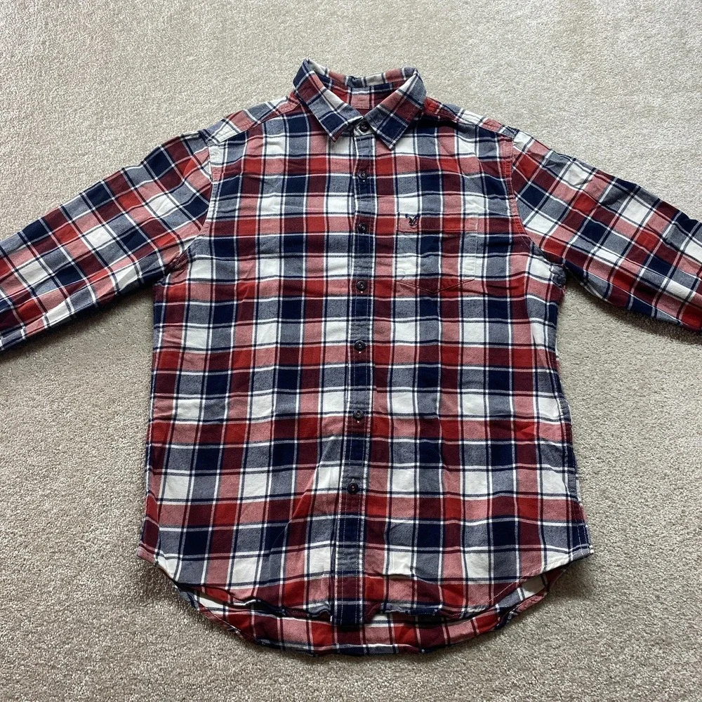 American Eagle Shirt Mens Medium Plaid Button Down Prep Fit‎ Casual Preppy